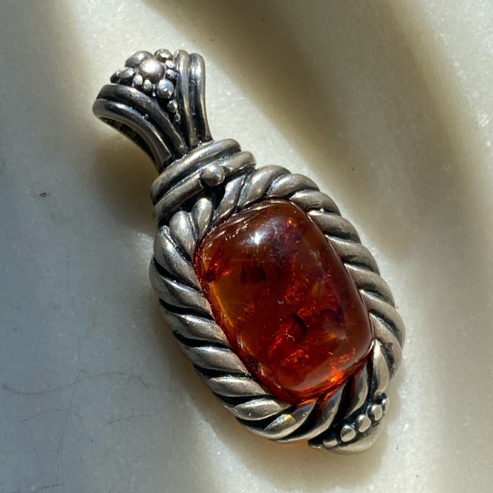 925 Sterling Silver Amber pendant - Picture 2 of 6